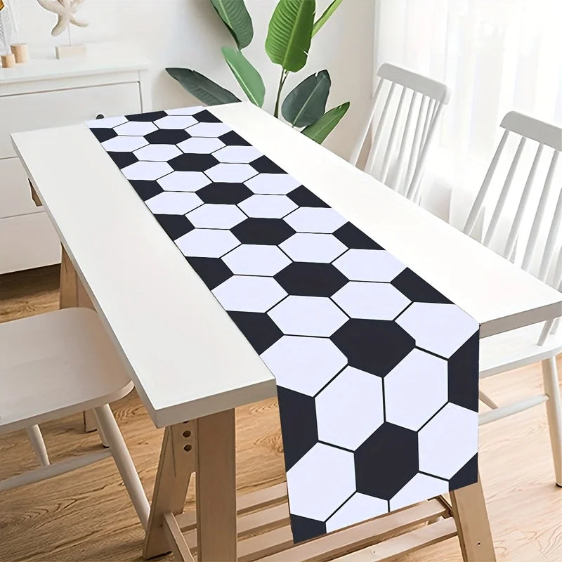 décoration table noire blanche nappe hexagones géométriques moderne party sport fifa