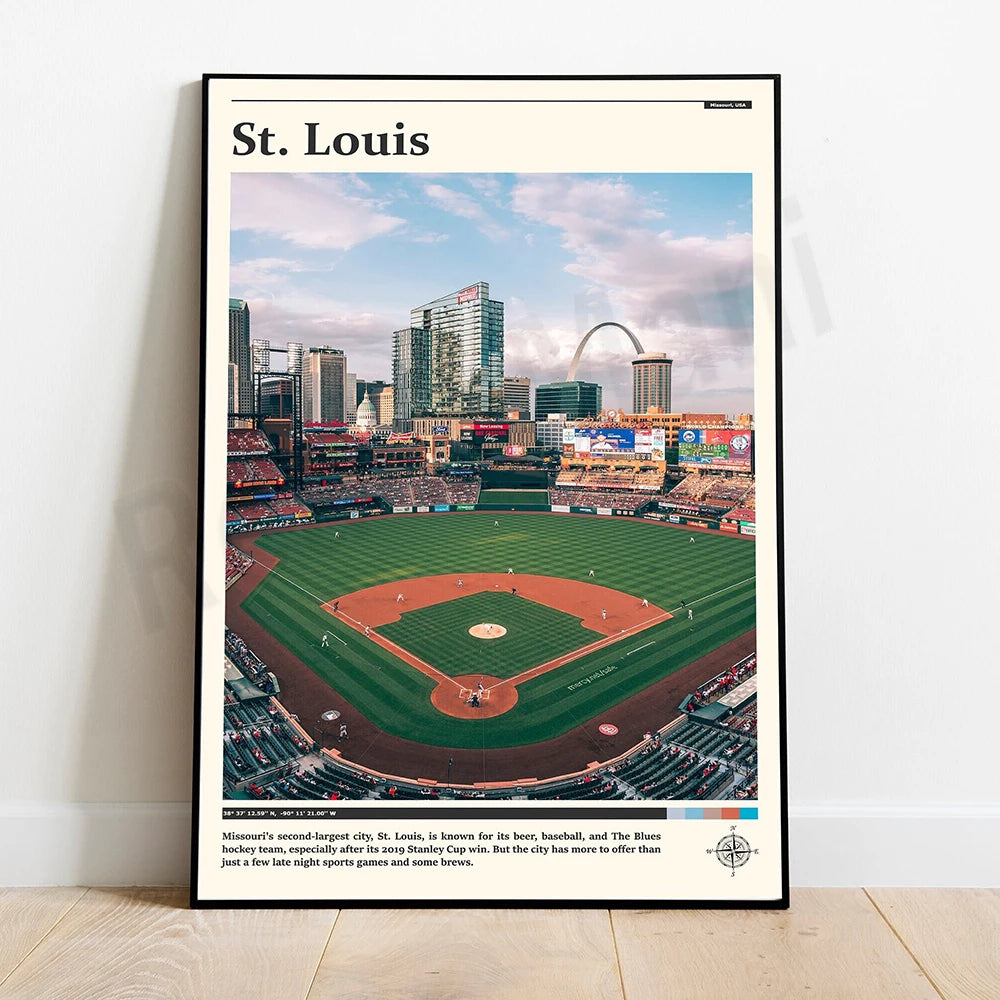 Le stade de baseball de St. Louis, entouré de gratte-ciel modernes, offre une vue panoramique sur la ville et ses équipes sportives, reflétant la diversité culturelle et les activités offertes aux visiteurs.