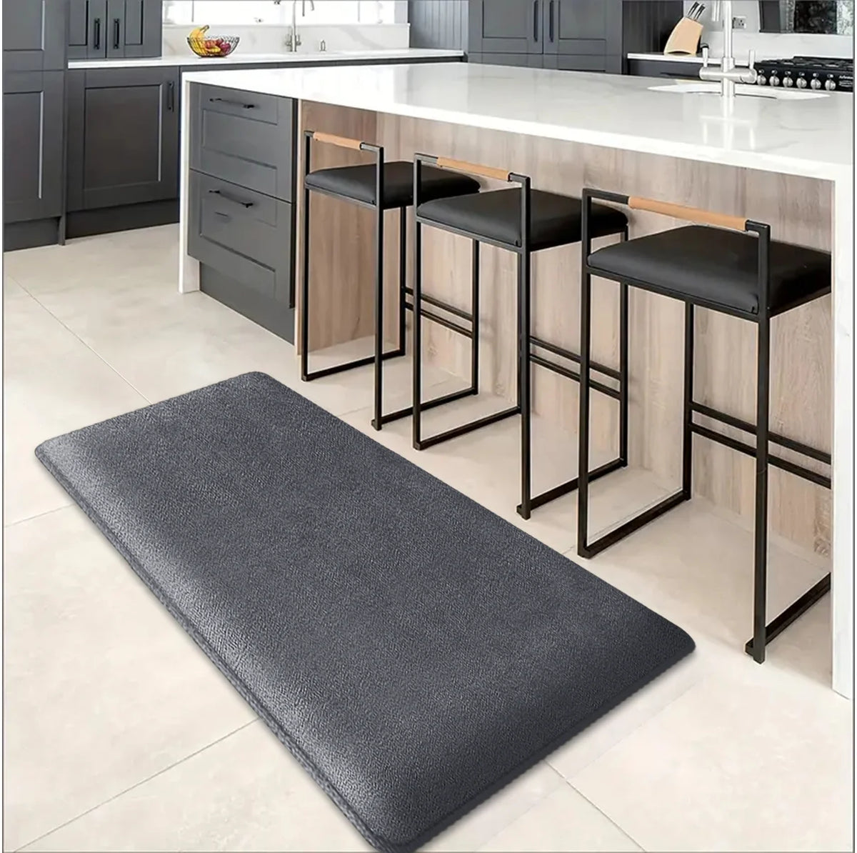 tapis sol antidérapant polyester gris foncé velours moderne cuisine salon 80cm 50cm