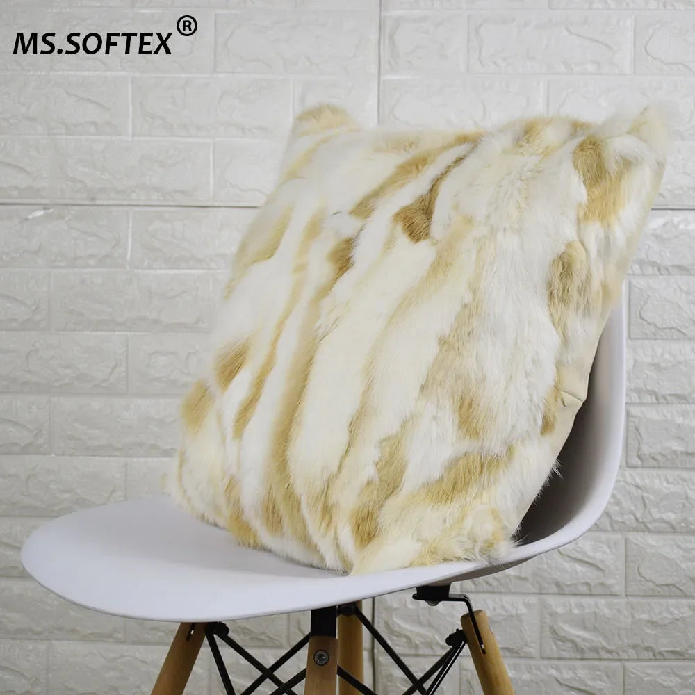 coussin patchwork fourrure lapin blanc beige simple décoratif moderne lit voiture