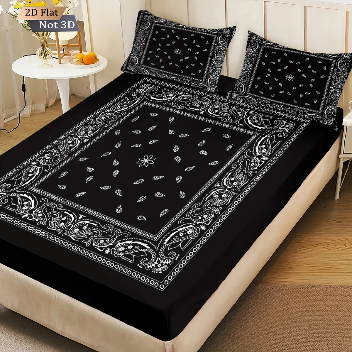 draps lit noir ornements floraux classique 100x191cm 120x200cm 140x200cm 180x200cm 200x220cm 3pièces