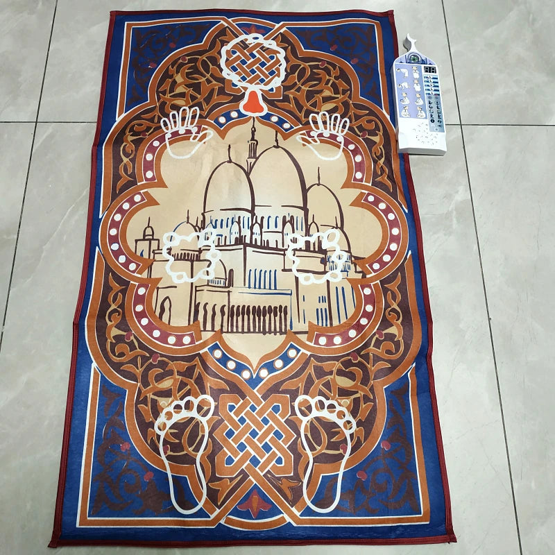 tapis prière islamique acrylique motifs géométriques kaaba moderne rose bleu marine