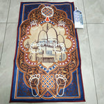 tapis prière islamique acrylique motifs géométriques kaaba moderne rose bleu marine