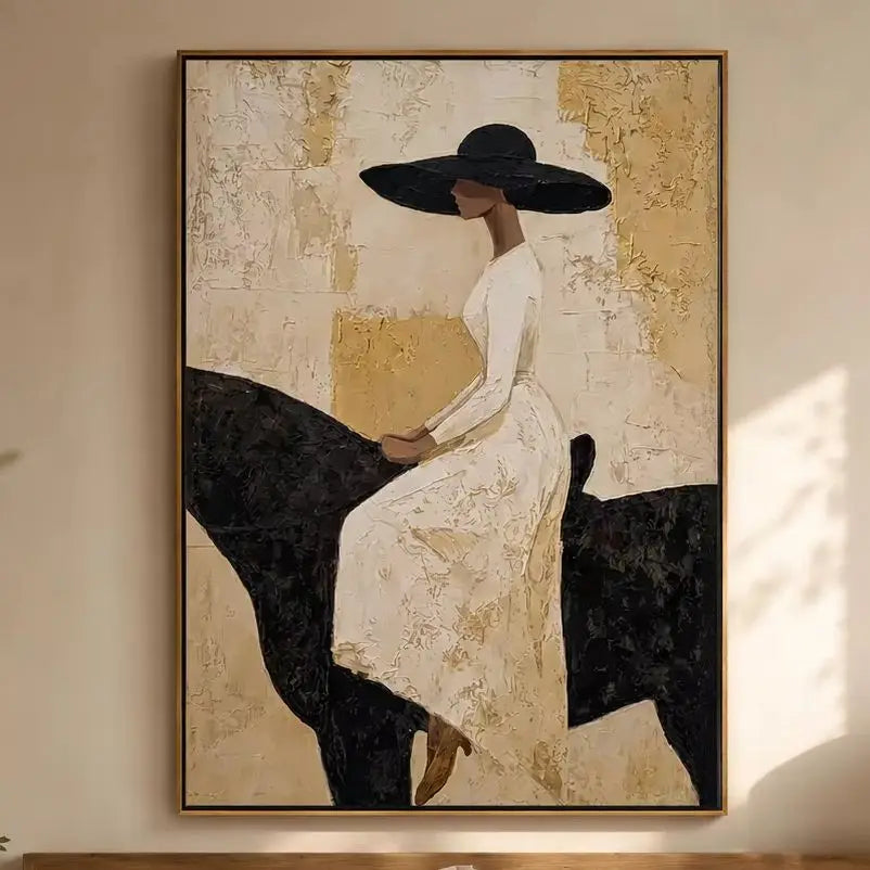 tableau abstrait moderne minimaliste toile doré noir blanc beige sans cadre chambre salon erotique