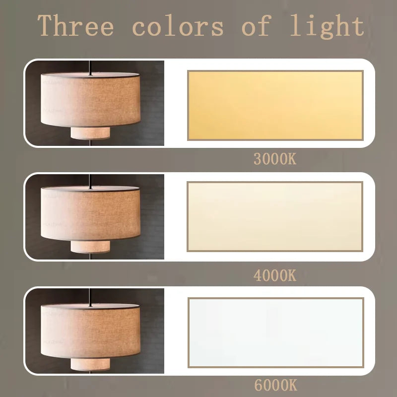 lampe suspendue tissu toile lin beige clair moderne 40cm 50cm 60cm led nature light