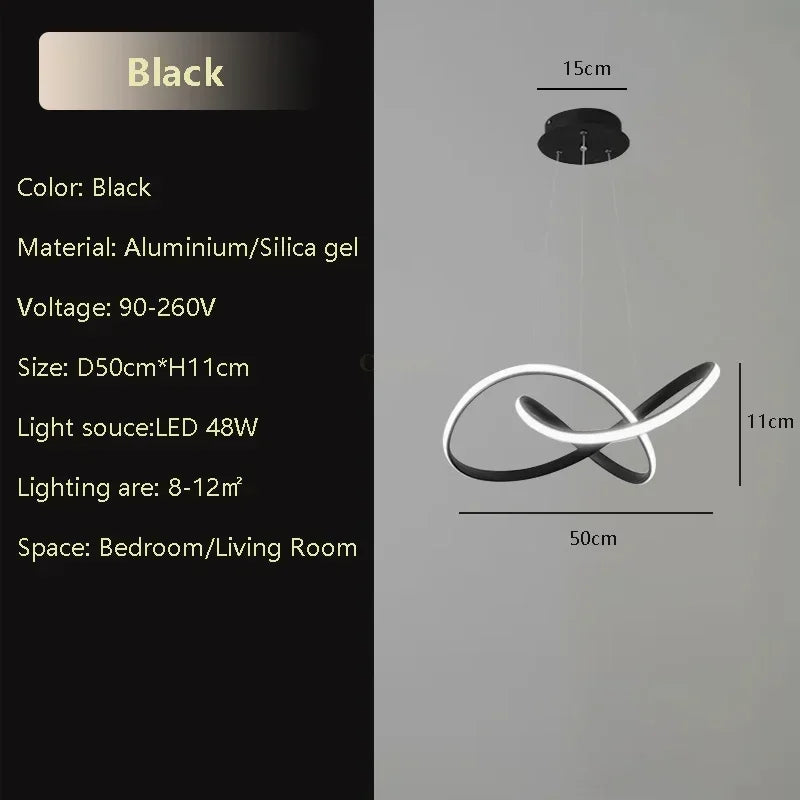 suspension lumineuse moderne pendentif noir blanc anneaux entrelacés fer silicège opaques 50 60cm led