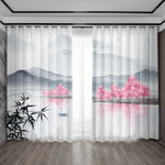 rideaux japonais motifs bambou montagne zen opaque transparent 75x166cm polyester tubulaire
