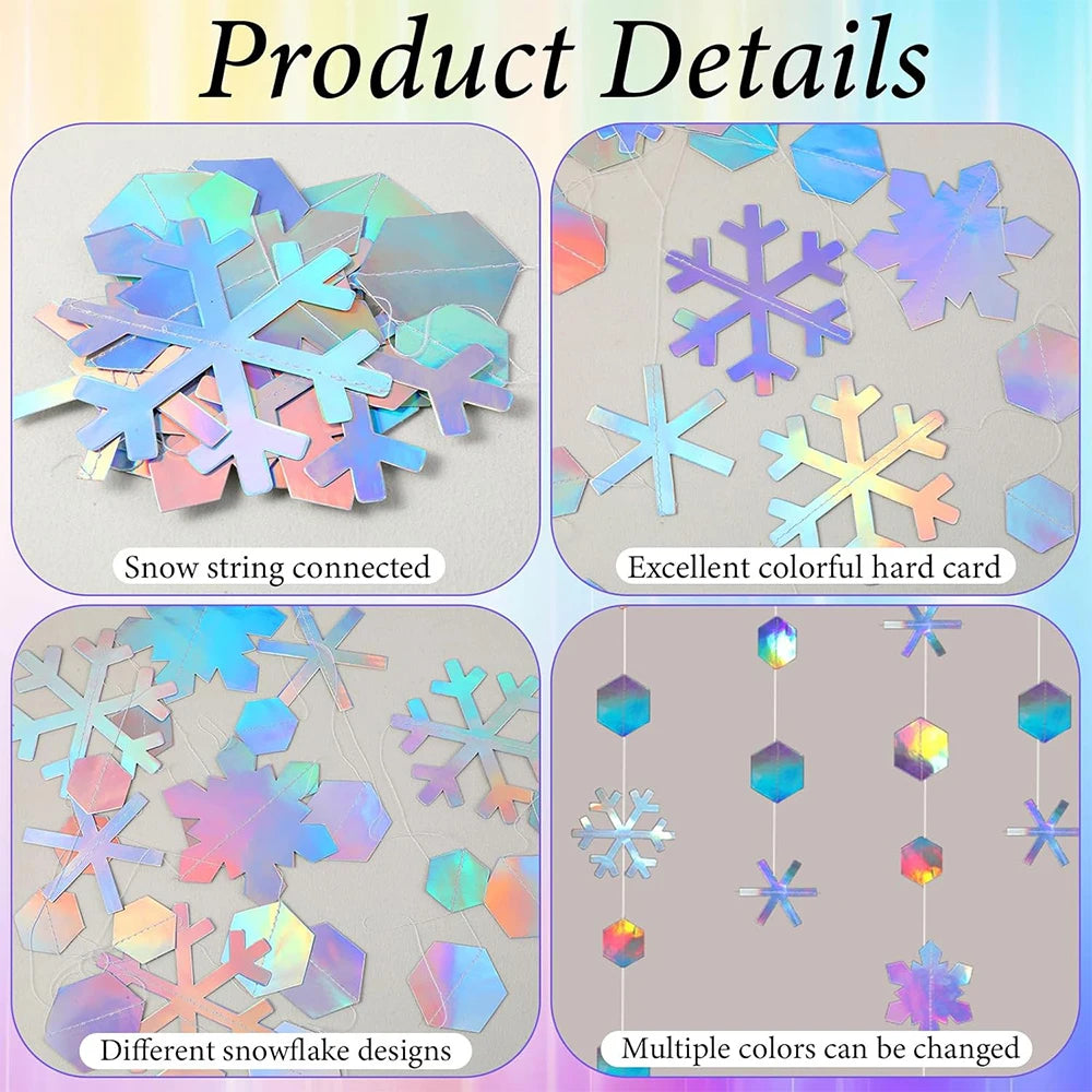 guirlande flocons neige holographique bleu argenté mariage anniversaire noël festive