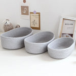 boîtes rangement coton tressé ovales multi usages modernes 23x13x7cm 26x16x8cm 30x17x9cm beige gris blanc