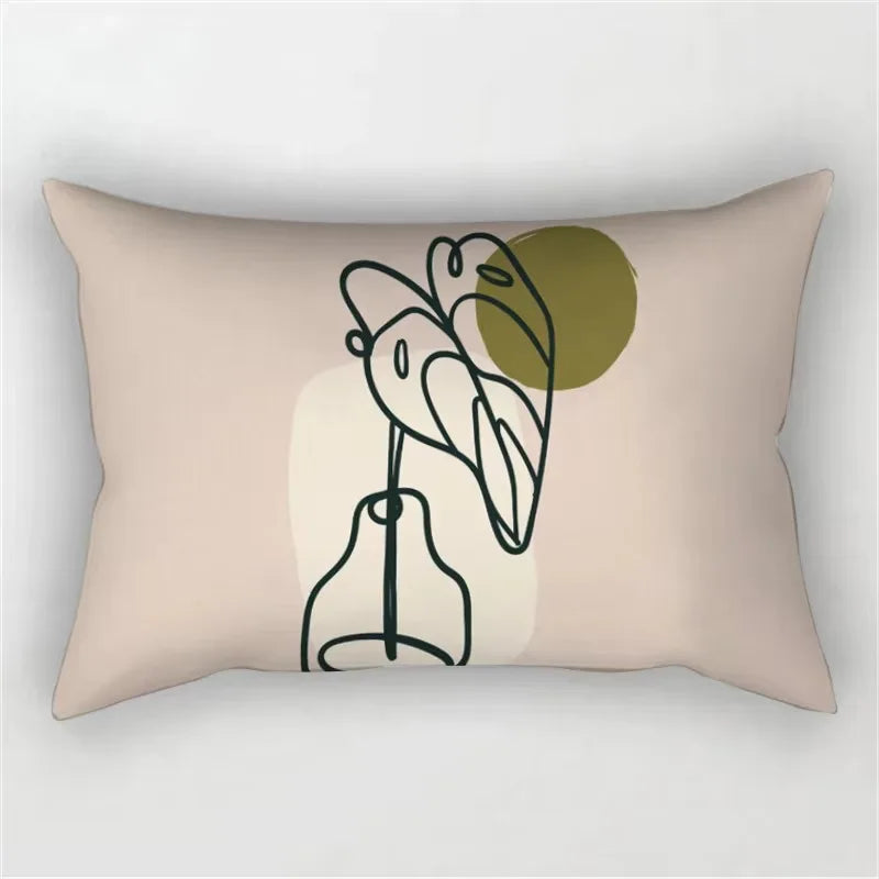 coussin rectangulaire moderne motif abstrait feuilles visages 100 polyester beige clair lit salon chambre