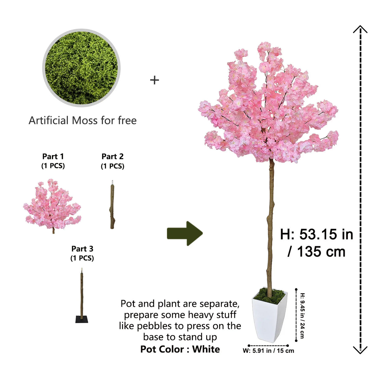 arbre artificiel fleurs rose clair moderne pot extérieur decoration maison jardins patios anniversaires