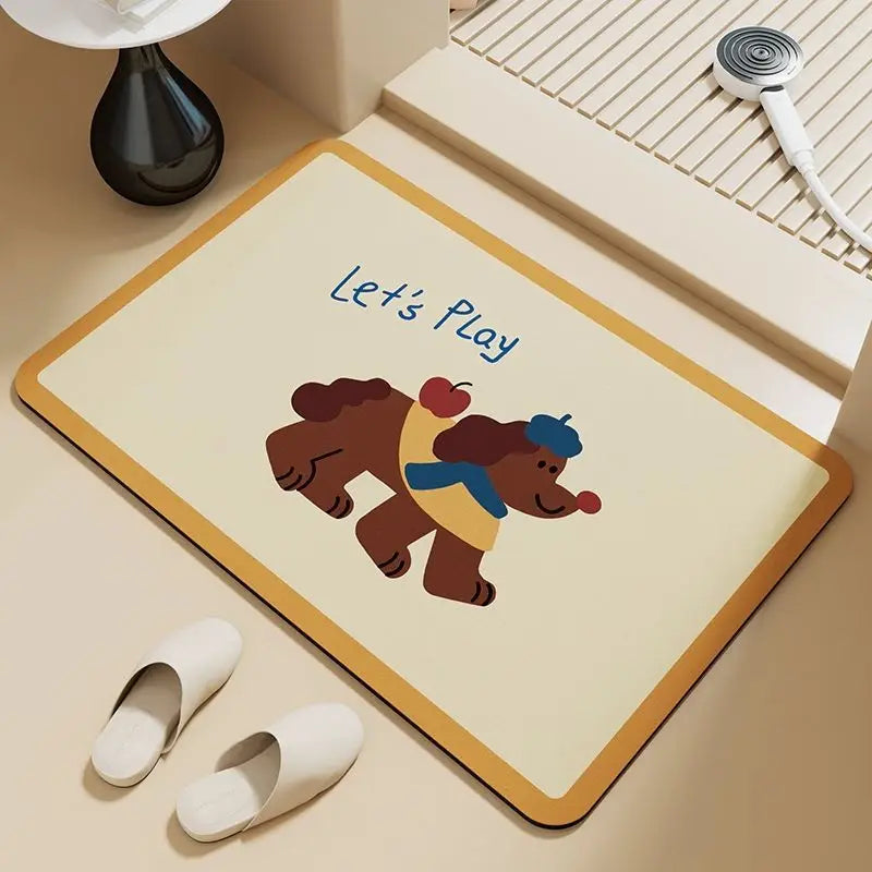 tapis sol moderne dessins animés chiens rayures horizontales couleurs vives beige noir rouge bleu