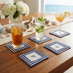 serviettes table classiques rayures horizontales motif marin étoile mer coquillage blanc bleu marine lavables