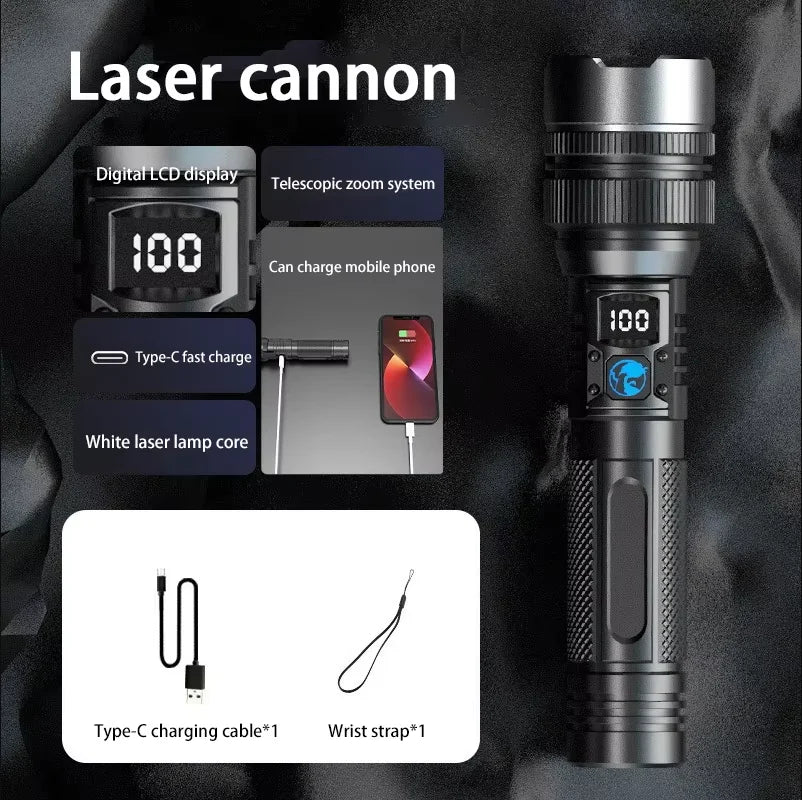 lampe torche led rechargeable usb affichage numerique etanche ipx8 longue durée camping noir texturé