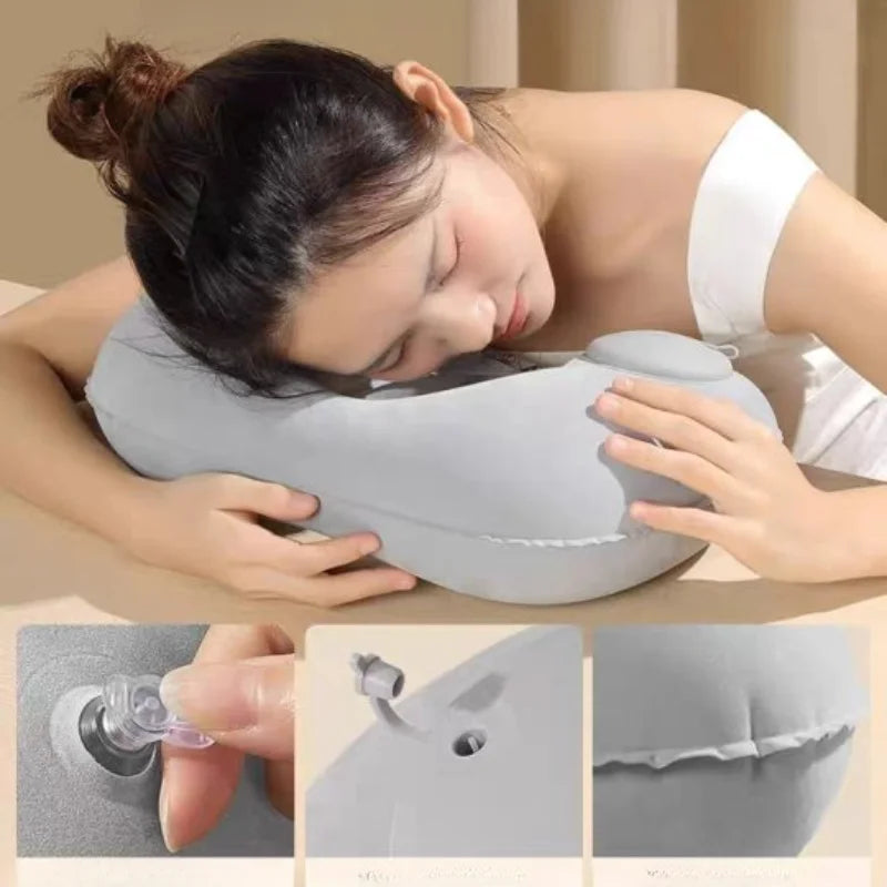oreiller voyage forme coton gris doux ergonomique fixations voyage massage sieste portable extérieur