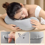 oreiller voyage forme coton gris doux ergonomique fixations voyage massage sieste portable extérieur