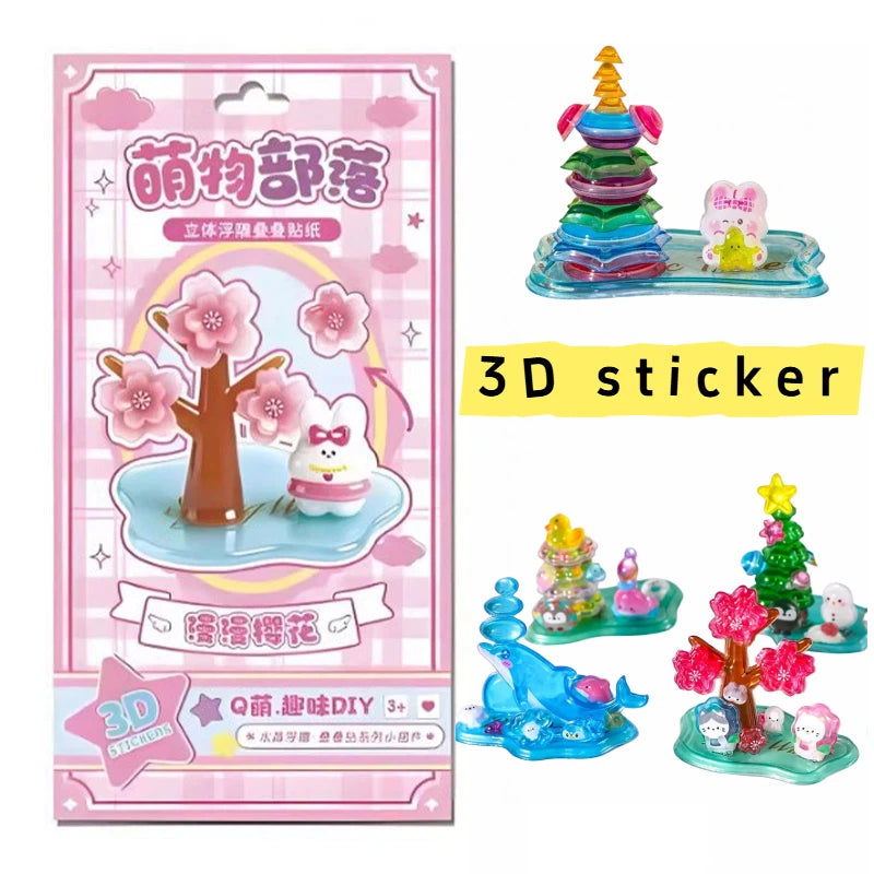 sticker 3d mignon dessin animé rose vert bleu blanc doré floral géométrique enfants classe