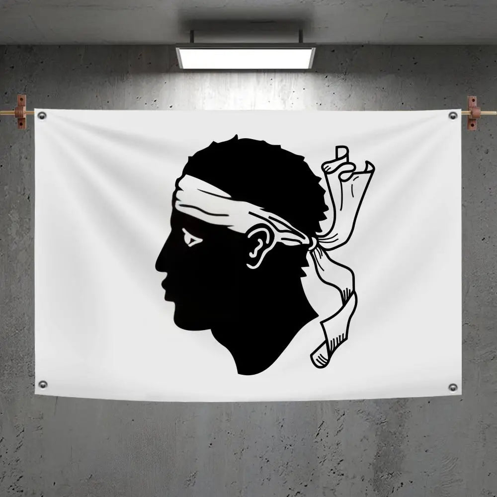 drapeau corse tête masculine foulard graphique noir blanc intérieur extérieur decoration chambre salon