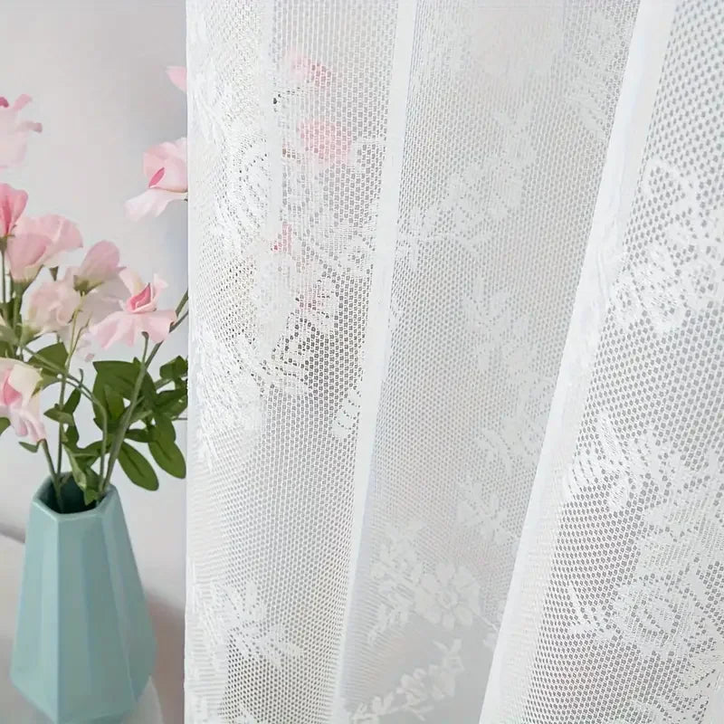 rideau blanc fleur dentelle transparent classique romantique fenêtre intégré machinewasher pastorale