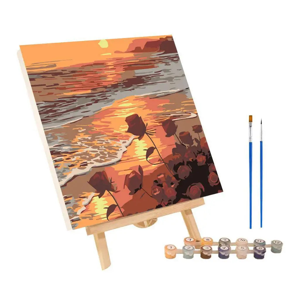 peinture numéros kit abstrait coucher soleil paysage moderne art floral tournesols ciel couleurs variées