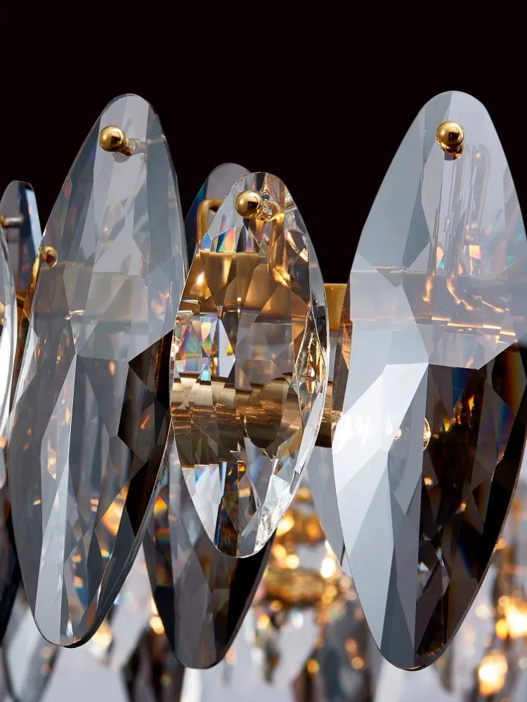Suspension lumineuse moderne cristal transparent doré facettes géométriques ampoules LED 10 15m²