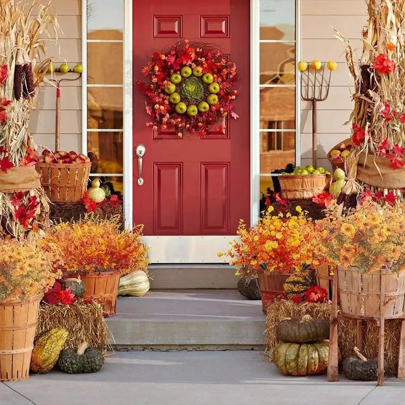 bouquet fleurs artificielles automnales decoration intérieure thanksgiving décoration maison vase feuilles nature orange jaune