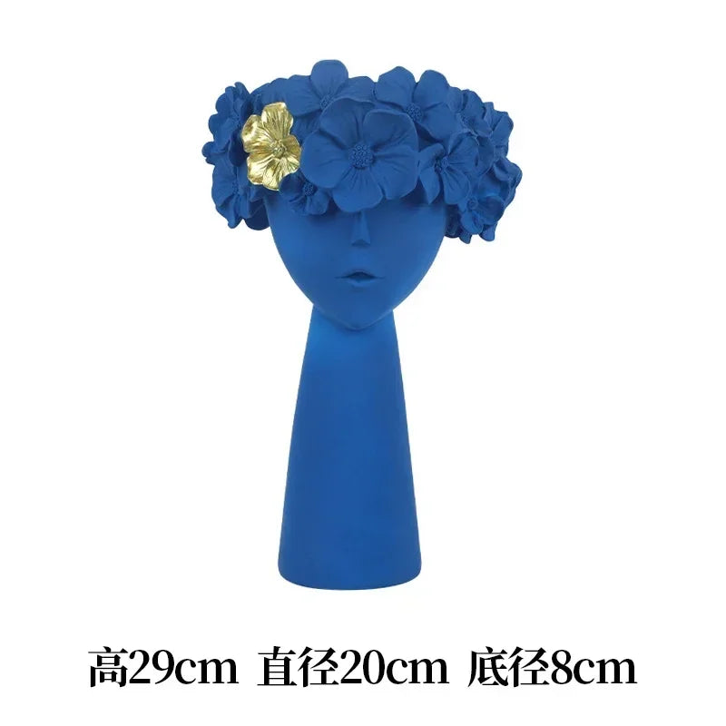 vase décoration buste féminin moderne fleurs artificielles couleurs variées blanc noir bleuclair crème grisfoncé