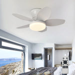 ventilateur lumière intégrée télécommande lames bois naturel abat jour blanc minimaliste rechargeable