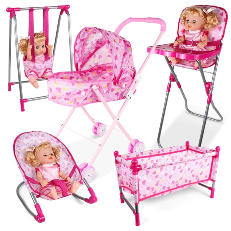 jouets poupées rose blanc gris imprimés coeurs bébés balançoire chaise poussette lit ensemble modernes