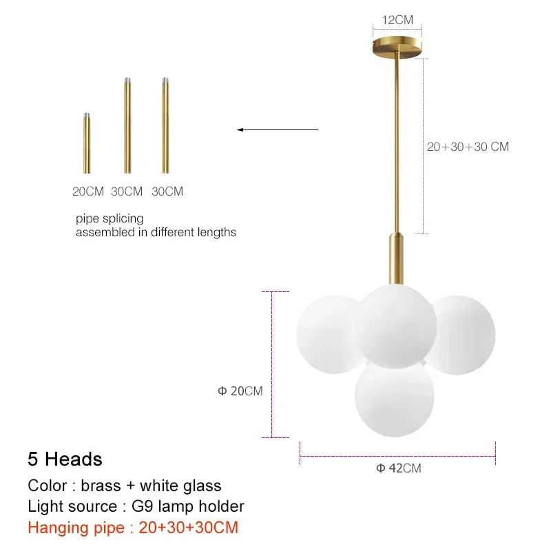 lampe suspendue boules transparentes moderne blanc doré câble annneau centralflux lumineux 60 249 tension