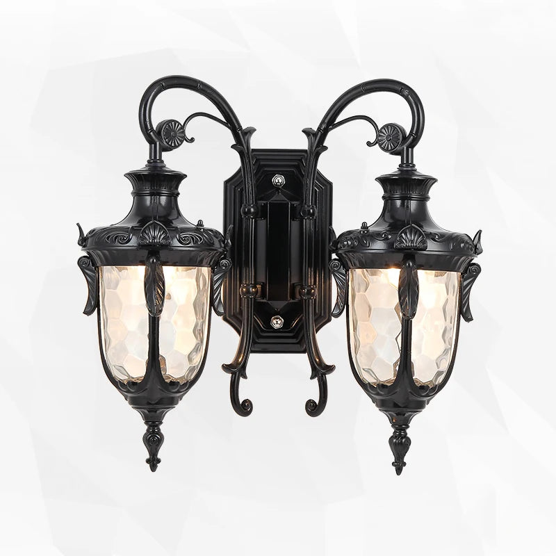 applique murale classique vintage ornements floraux verre translucide noir fixations murales deux têtes lumineuses