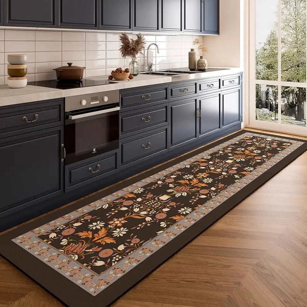 tapis cuisine long vintage motif floral fleurs intérieur maison sol anti dérapant