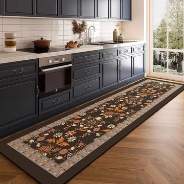 tapis cuisine long vintage motif floral fleurs intérieur maison sol anti dérapant