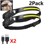 lampe frontale rechargeable noire jaune fluo rayures ajustable détecteur mouvement COB LED strobe camping