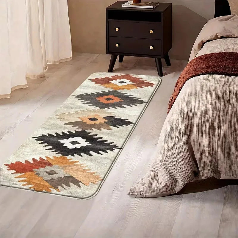 tapis bohème aztèque antidérapant intérieur extérieur beige marron orange gris noir moderne ethnique