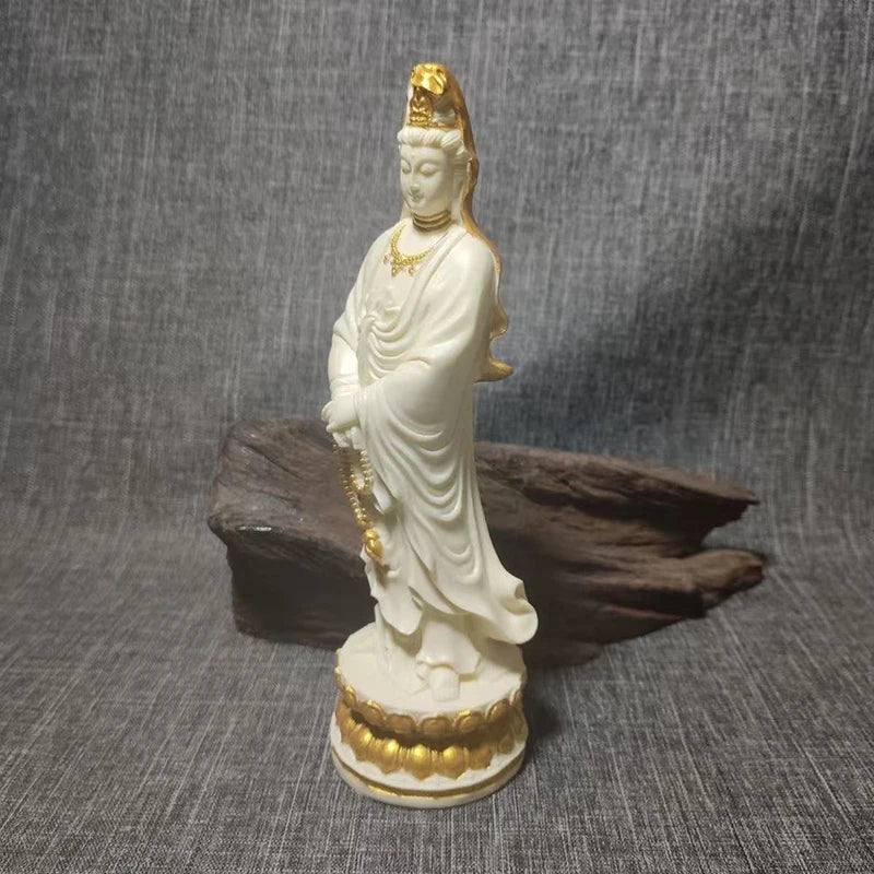 statue guanyin bodhisattva résine blanche feng shui décoration intérieure lotus 12cm haute qualité chambre