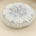 coussin rond boho chic motifs floraux géométriques antidérapant polyester blanc bleu