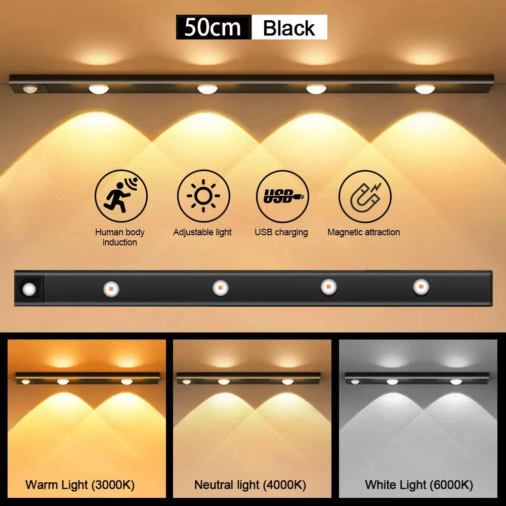 lampe led rechargeable détecteur mouvement adhésif 20cm 30cm 40cm 50cm blanc neutre moderne
