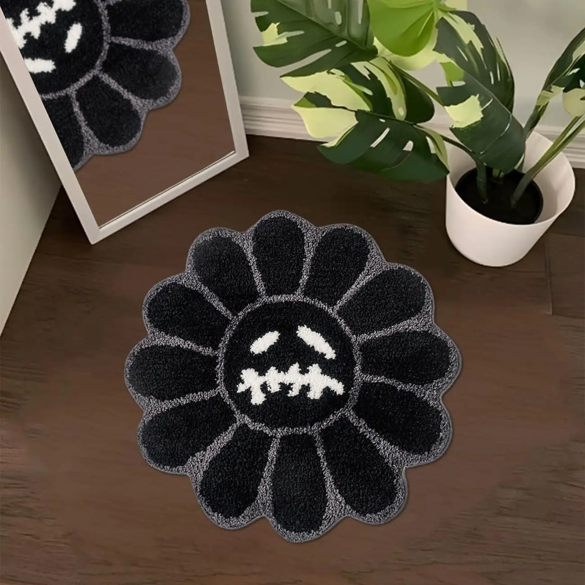 tapis sol moderne motif fleurs visage souriant antidérapant salle bain chambre