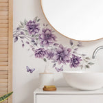 sticker mural fleurs violets papillons adhésif pvc résistant eau moderne salon chambre bain