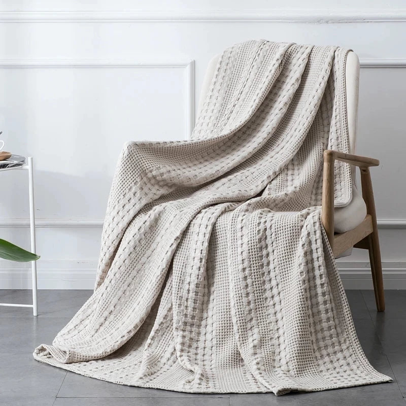 couverture coton points solide été portable maison pique nique voyage militaire blanc gris beige