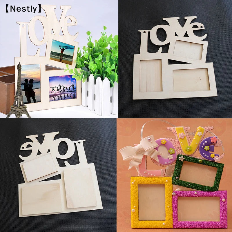 cadre photo mural bois love lettre moderne naturel sans fixation
