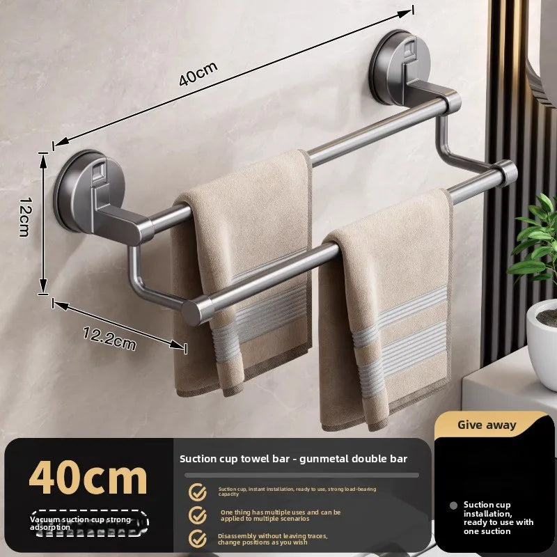 porte serviettes mural gris métallisé double barre ventouse moderne minimaliste sans perçage deux niveaux