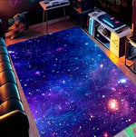 tapis salon chambre moderne motif galaxie étoiles nébuleuse violet bleu rose décoratif grand