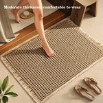 tapis bain beige clair gaufré antidérapant franges moderne dimensions 60x40cm