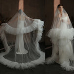 voile mariée blanc tulle deux couches bord coupé clips métalliques classique élégant femme