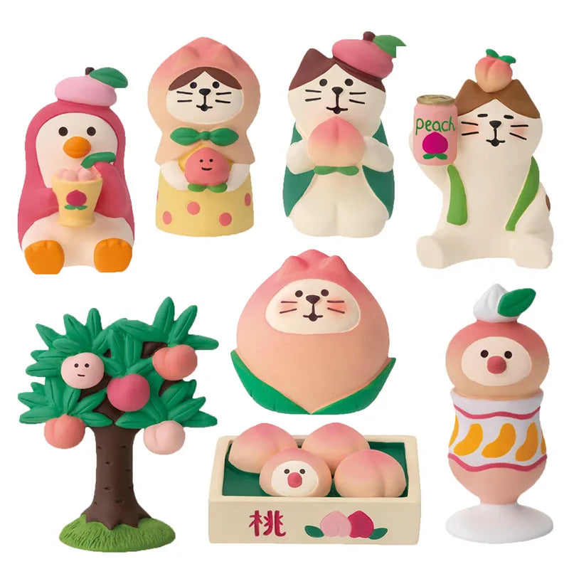figurines animaux compagnie japonais cartoon mignon accessoires fruits bonnet gobelet canette peach