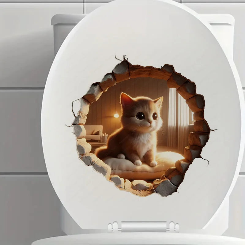 autocollant mural 3d chaton orange beige blanc gris adhésif décoration intérieure effet percé moderne