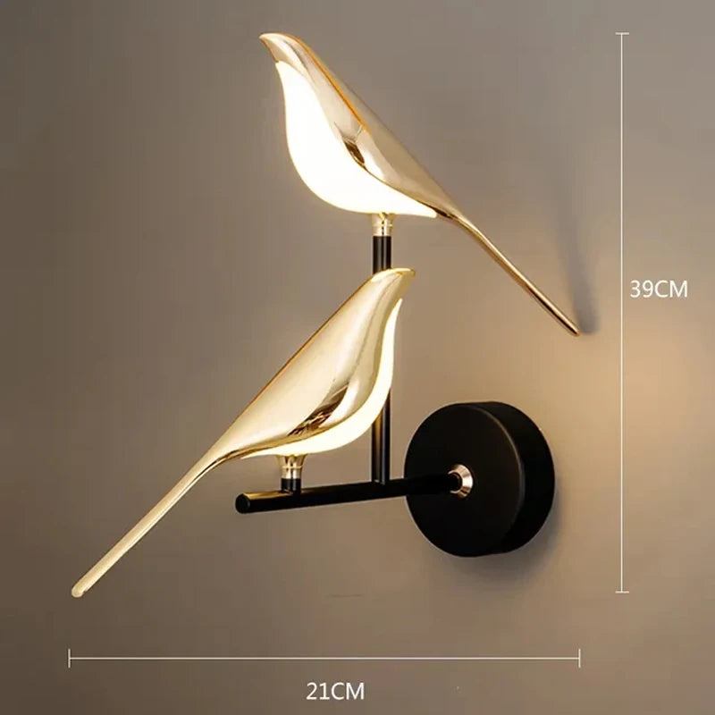 lampe murale oiseau stylisé moderne or noir blanc