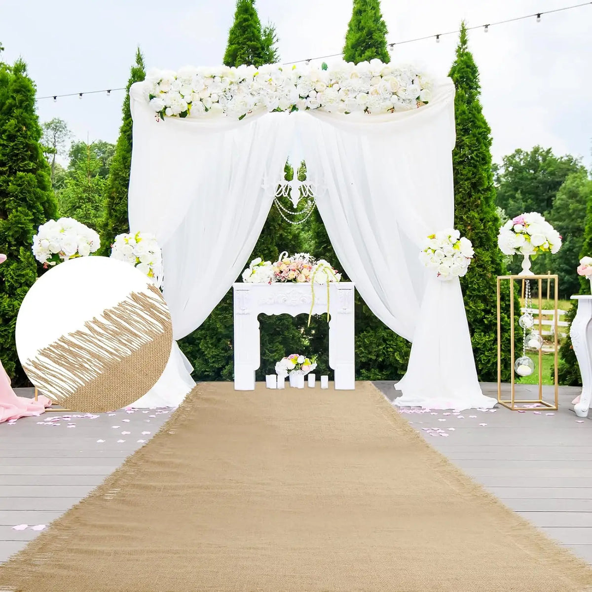 tapis cérémonie mariage rustique toile jute naturelle beige longueur 300cm 600cm
